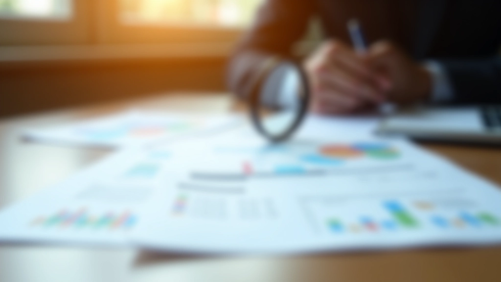 Buchhaltungsunterlagen und Finanztabellen auf Schreibtisch mit Lupe