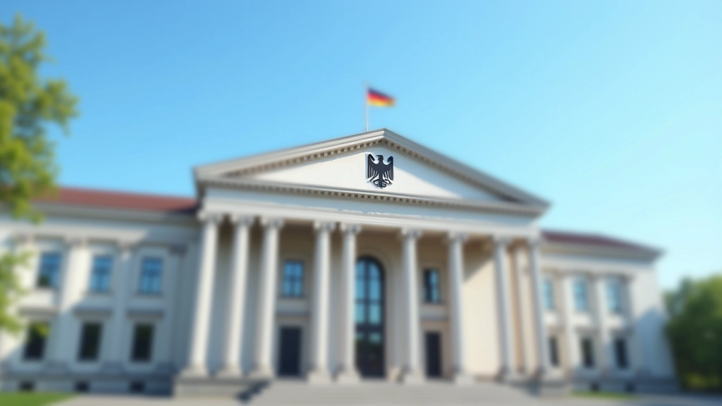 Finanzamt Gebäude mit Bundesadler und Deutschlandflagge