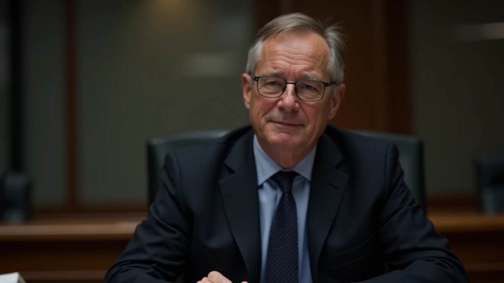 Moderator mit Anzug sitzt an Schreibtisch im Bundestag mit Gebäuden im Hintergrund