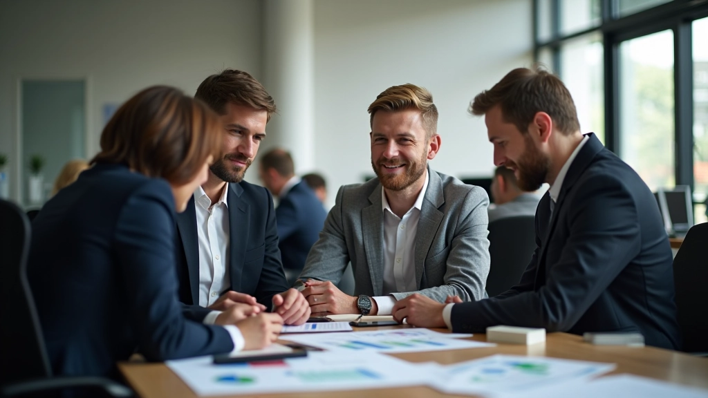 Team bei der Zusammenarbeit an Finanzpolitik-Ressourcen in modernem Büro